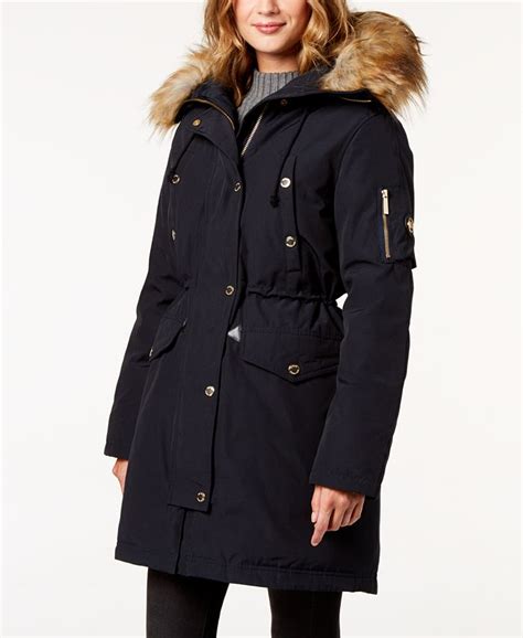 michael kors fox fur trim parka|Faux Fur Trim Woven Parka .